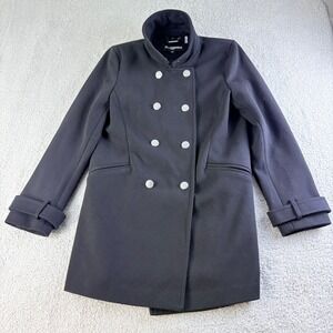 Karl Lagerfeld Paris Pea Coat Womens 8 Black Glitter Button Funnel Neck Jacket